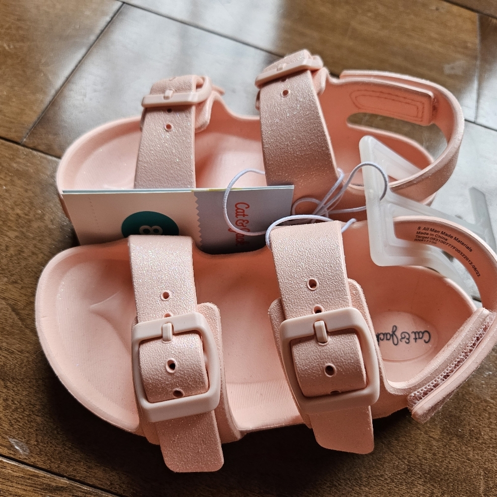 Cat & Jack Little Girls Sandles size 8 glittery peach color
